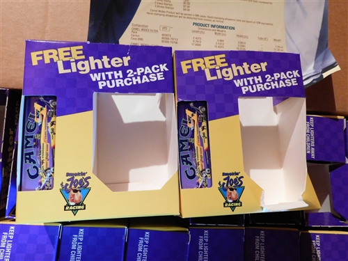 19 Smoking Joe Racing Lighters and 1 Camel Metal Match - all in Original Packaging