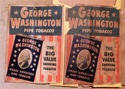 2 Paper George Washington Pipe Tobacco Signs - Some Damage and Holes - See Photos - 15 by 11 