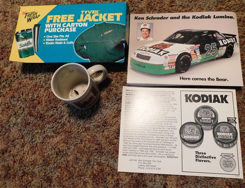 Salem Jacket, Kodiak Ken Schrader Promo Cards, and Coffee Mug 