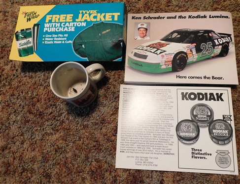 Salem Jacket, Kodiak Ken Schrader Promo Cards, and Coffee Mug 