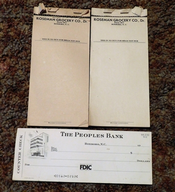 The Peoples Bank - Roxboro, NC Counter Checks and 2 Roseman Grocery Co Roxboro NC, Order Pads