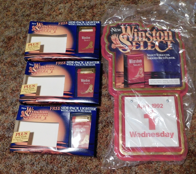Winston Select Calendar-Factory Plastic Sealed, and 3 Winston Lighters