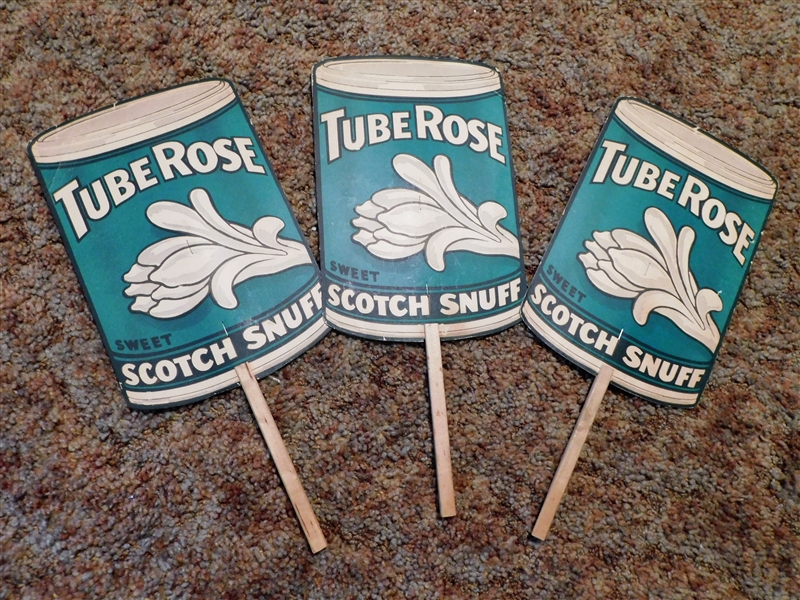 3 Tube Rose Scotch Snuff Paper Hand Fans - Paper Fan Measures 10" by 7"