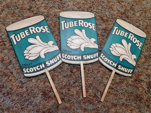 3 Tube Rose Scotch Snuff Paper Hand Fans - Paper Fan Measures 10 by 7