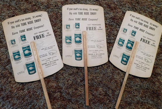 3 Tube Rose Scotch Snuff Paper Hand Fans - Paper Fan Measures 10 by 7