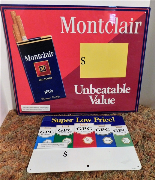 Tin Montclair Sign and Tim GPC Sign - Montclair Measures 17 1/2" by 21"