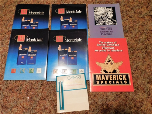 6 Tobacco Promo Booklets and Capri Pen - Montclair, Maverick, American Tobacco