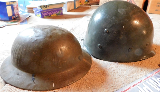 2 Military Helmets and Lot of World War II Magazines