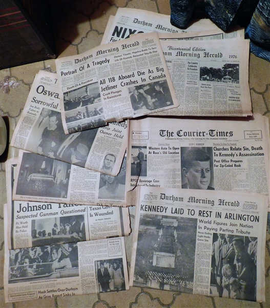 The Durham Morning Herald and The Courier Times Newspapers Featuring Stories about JFK assassination and Burial and Nixon Impeachment