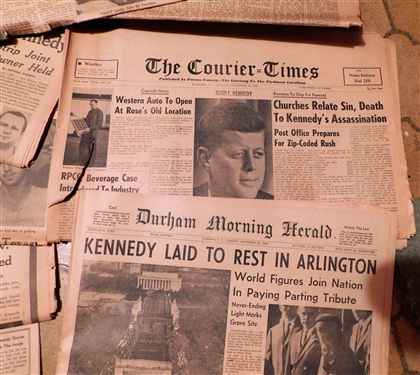 The Durham Morning Herald and The Courier Times Newspapers Featuring Stories about JFK assassination and Burial and Nixon Impeachment