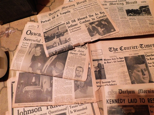 The Durham Morning Herald and The Courier Times Newspapers Featuring Stories about JFK assassination and Burial and Nixon Impeachment