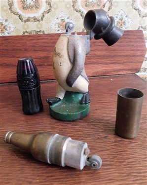 Kool Advertising Metal Penguin Lighter, Bottle Lighter, and Coke Lighter - Missing Top - Penguin is 4 1/2 tall 