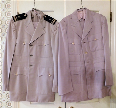3 Navy Officer Uniforms including Pants, 2 Hats, Gloves, and 5 Other Hats