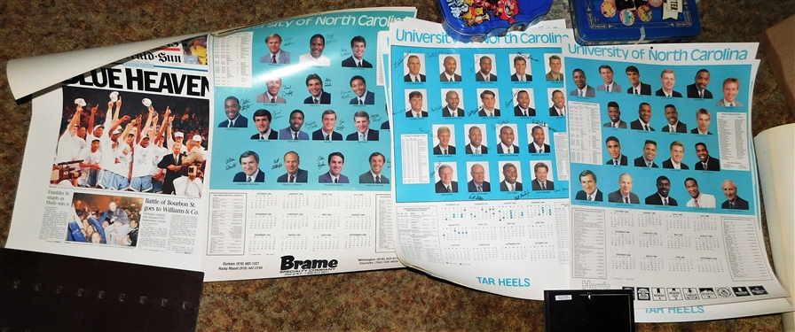 16 UNC Tarheel Basketball Calendars from 1984 -1994 and 1993 Championship Poster - Multiples of Some Years - All in Good Condition 