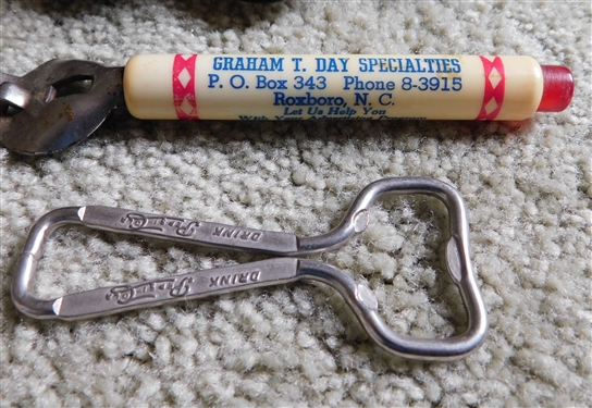 Pepsi Bottle Opener, Graham T. Day Specialties Roxboro, NC Opener, and Tambourine