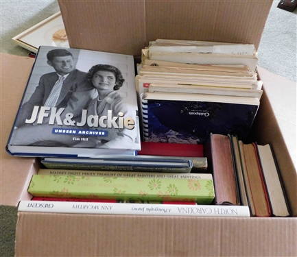 Box Lot of Books and Sheet Music including - JFK & Jackie North Carolina The Honey Song Star Dust and More