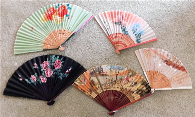 5 Hand Fans - Back Green Made in Occupied Japan, Others Japan