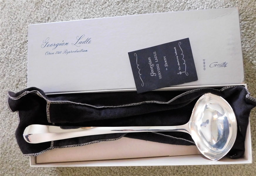 Georgian Serving Ladle by Gerity - With Original Papers and Cloth Bag - Silver Plate 12 1/2"