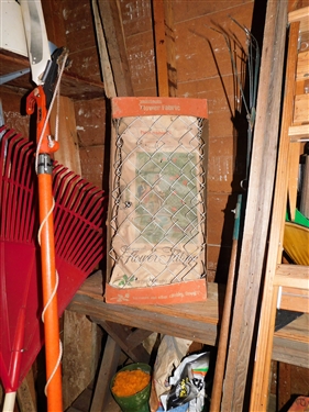 Contents of Tool Shed - including Seeder, Extension Ladder, Galvanized Buckets, Wood Ladder, Roxboro Tags, Yard Tools, Wheel Barrow, and Truck, Pick, Etc. 