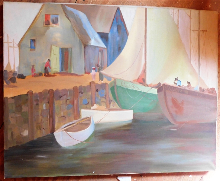 Unsigned Oil on Canvas Painting of Sail Boats - Canvas Measures 28" by 22"