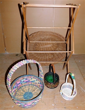 Folding Drying Rack and Lot of Baskets 