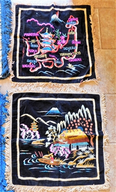 2 Elephant Tapestries and 2 Korean Embroidered Pillow Covers - Tapestry Measures 39 1/2 by 20 1/2 - One Pillow Cover is Damaged