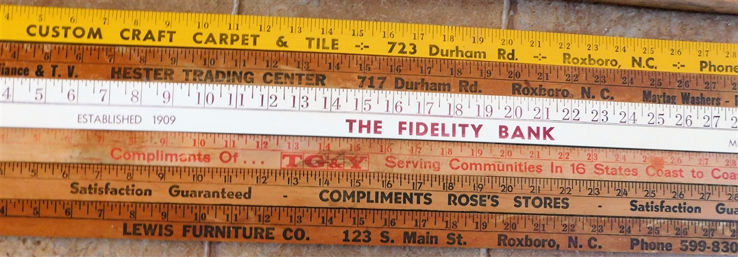 6 Local Roxboro NC Advertising Yard Sticks and Wood Shaft Golf Club