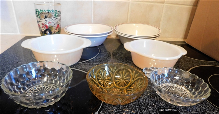 Lot of Bowls and 1 Glass - including Corelle Bowls 