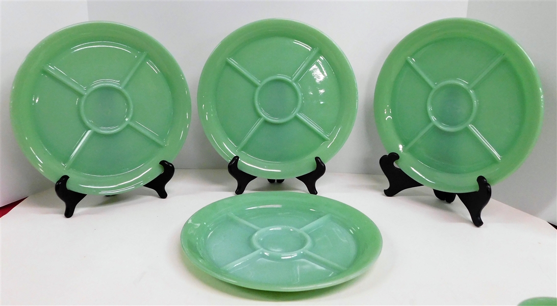 4 Jadeite 5 Compartment Divided Plates - 9 3/4" Across