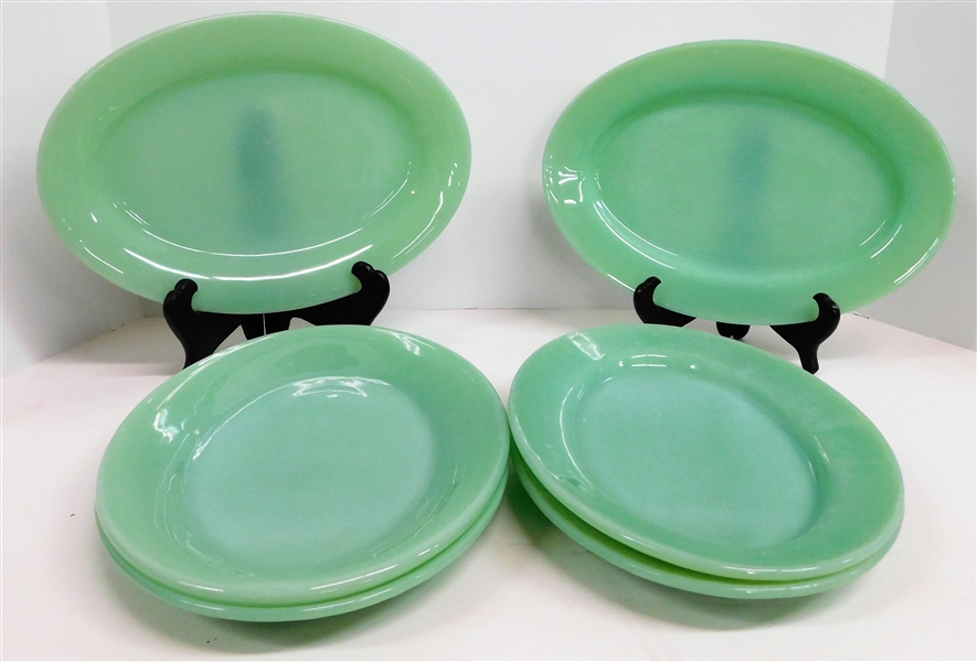 6 Anchor Hocking Fire King Jadeite Oval Platters - 11 1/2" by 8" - 4 Signed Fire King Oven Ware - 2 Anchor Hocking Fire King Made in USA