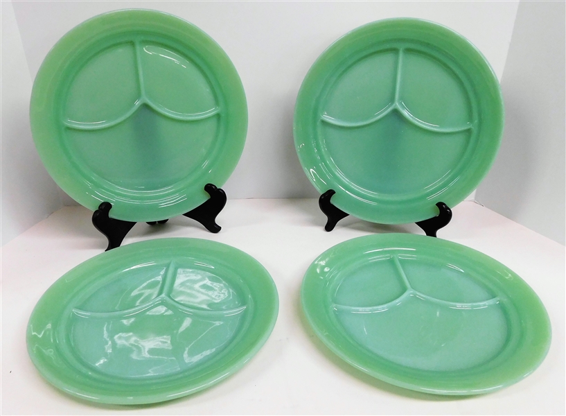 4 Fire King Oven Ware Jadeite Grill Plates - 9 1/2" Across