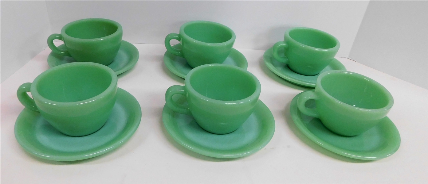 6 Fire King Jadeite Oven Ware Cup and Saucer Sets 