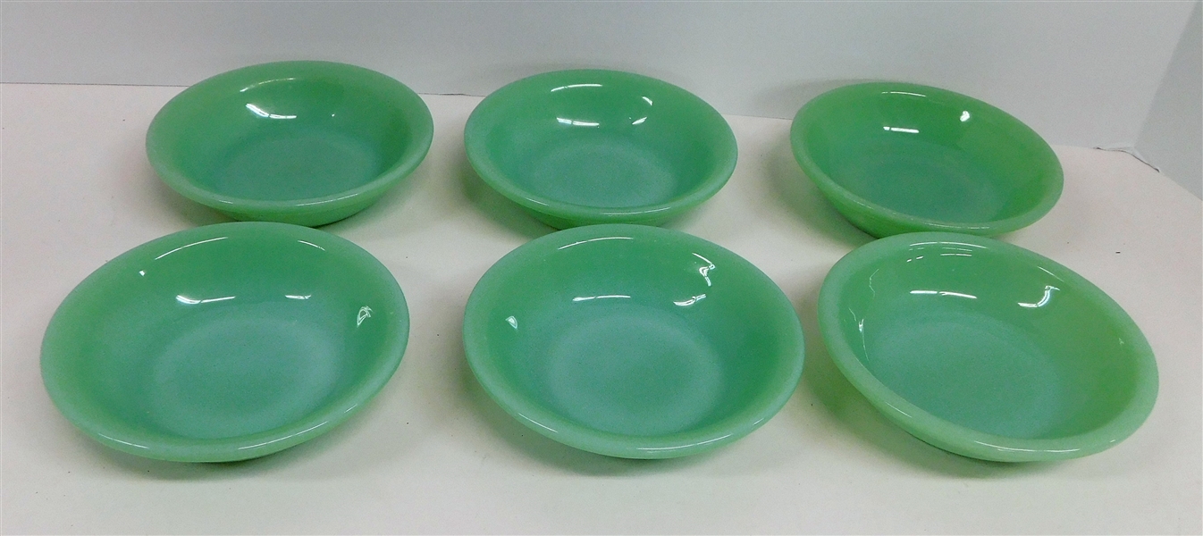 6 Fire King Jadeite 4 1/2" Berry Bowls - 4 Fire King Oven Ware, 1 Fire King Oven Glass, 1 Anchor Hocking Fire King