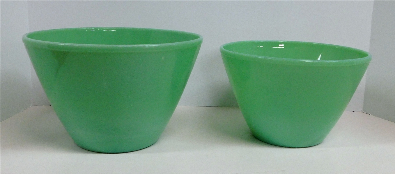 2 Fire King Jadeite Bowls - Largest is 6" Tall 9 1/2" Across Smaller 5 1/2" Tall 8 1/2" Across