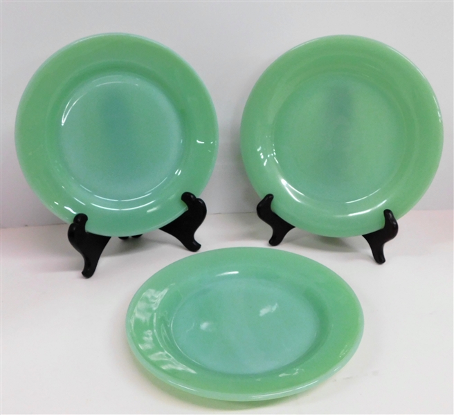 3 Fire King Jadeite Plates 8" Across -2 Marks on Reverse 