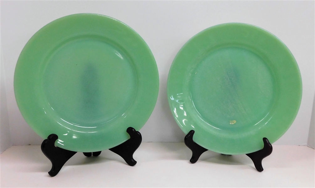 2 Jadeite Fire King 9" Plates - Overall Scratches and Knife Marks