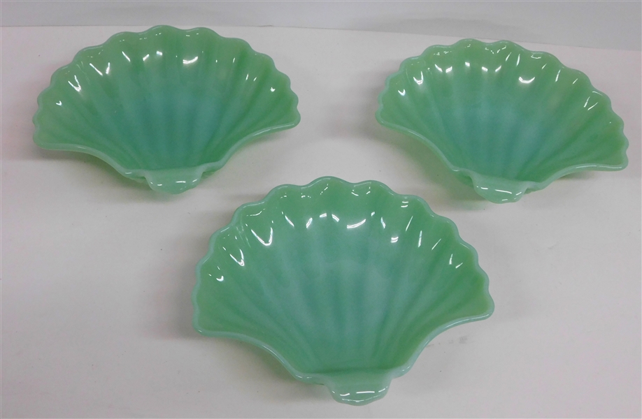 3 Jadeite Shell Bowls 7" Across