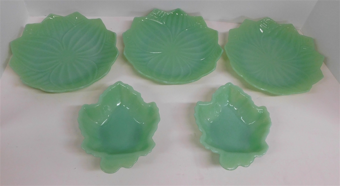 3 Lotus Leaf Snack Plates and 2 Leaf Bowls 