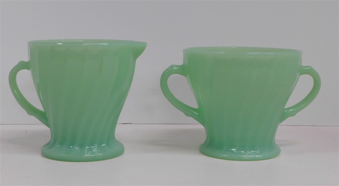 Anchor Hocking Jadeite Swirl Cream and Sugar Set