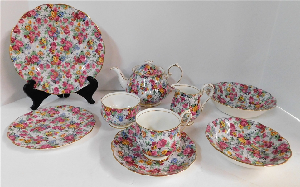 9 Piece of Royal Albert England  "Chintz" including 4 1/2" Tea Pot, Creamer, Cup and Saucer Set 