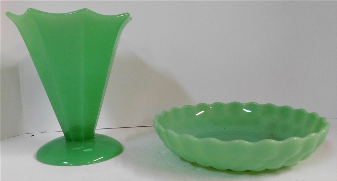 7" Jadeite Vase and 8 1/2"  Bubble Bowl 