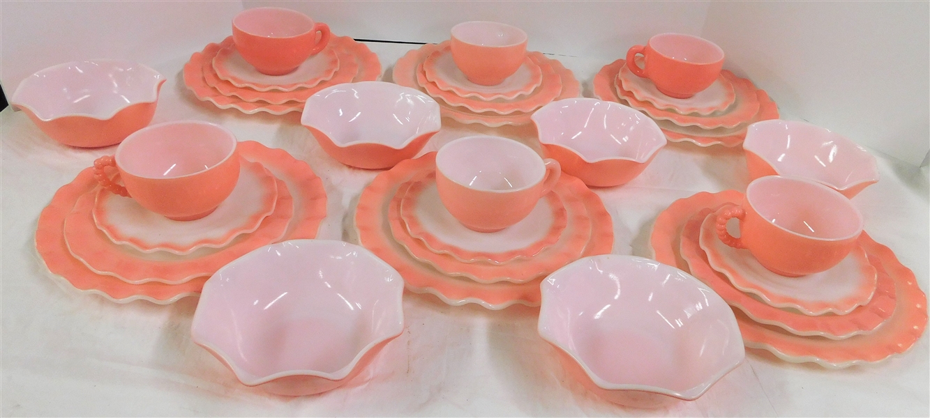 32 Pieces of Hazel Atlas "Ripple" - including 8 7/8" Dinner Plate, Cereal Bowl, Cup and Saucer Set, Cream and Sugar