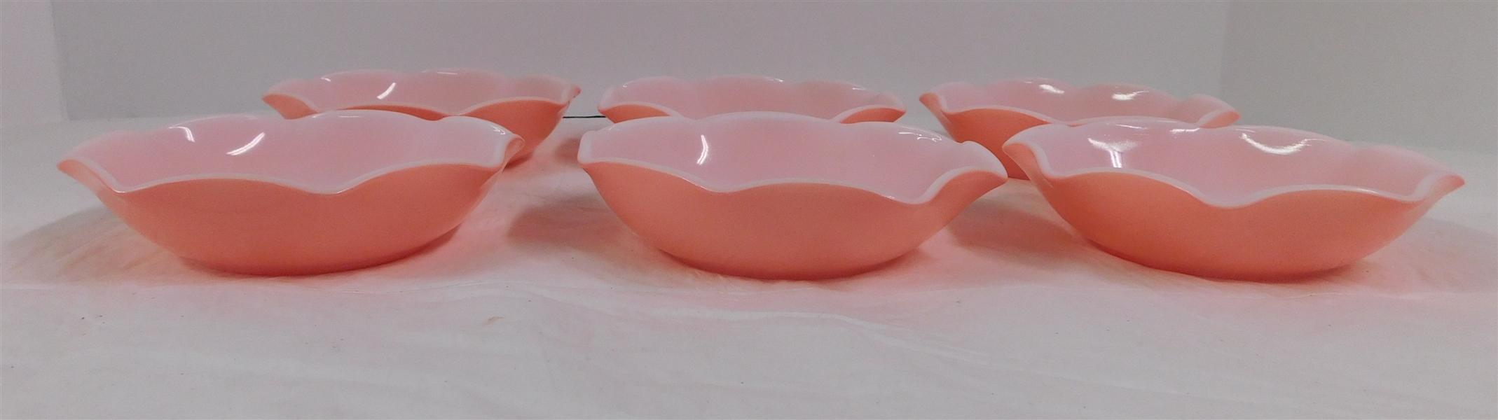 6 Hazel Atlas "Ripple" Pink Berry Bowls - 4 3/4" across