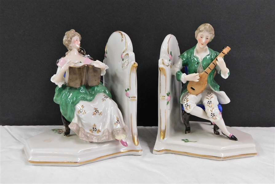 Pair of Porcelain Courting Figure Bookends - 5" tall