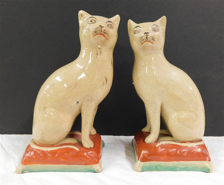 Pair of Reproduction Staffordshire Cat Figures - 7" tall 