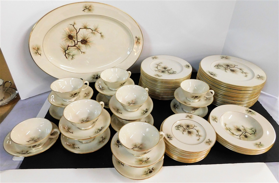 72 Pieces of Lenox "Pine" China including 16"Oval Platter, 4 Rimmed Soups, Dinner Plates, Salad Plates, Cup and Saucer Sets - Never Used