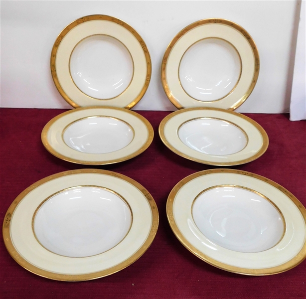 6 Royal Worcester "Diana" Gold Trimmed Soup Bowls - 9" Across