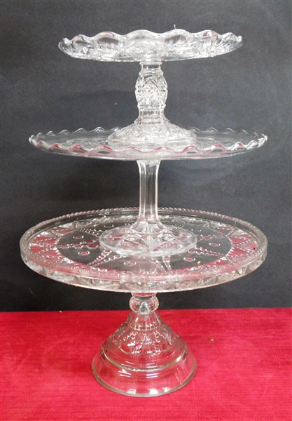 3 Early American Press Glass Cake Stands - 6 1/4", 9 1/4", and 10"