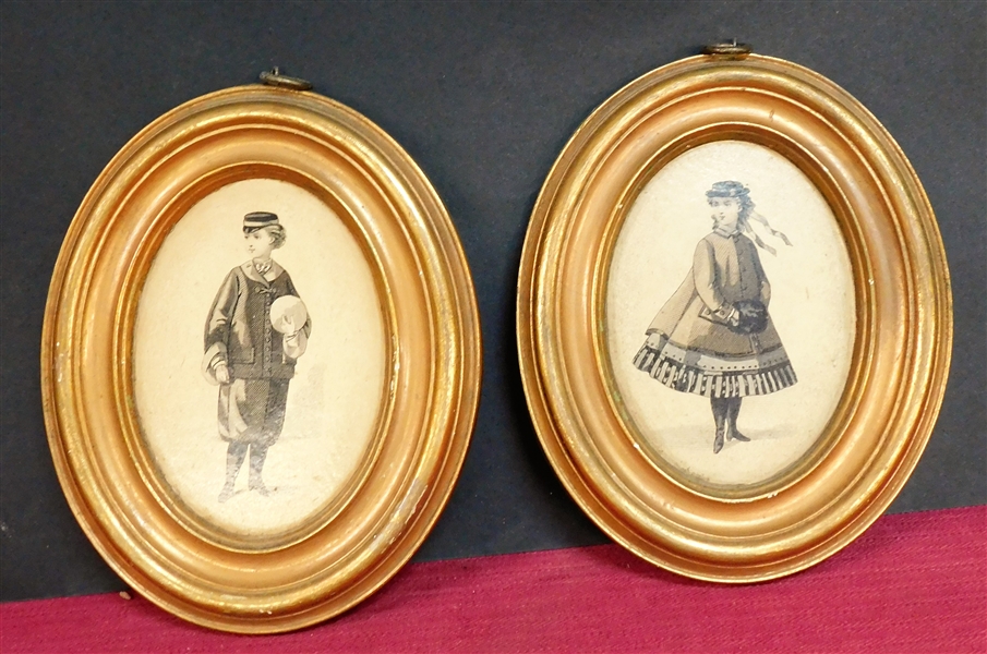 Pair of Borghese Oval Chalk Boy and Girl Portrait Plaques - Measure  7 1/2" by 5 3/4" - Boy Plaque Has Chip on Back at Hanger