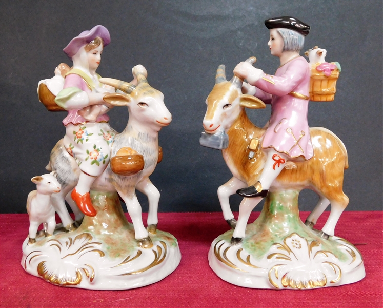 Pair of Jeanne Reeds Charleston Reproduction Figures -People Riding Goats - 6 1/4" tall 